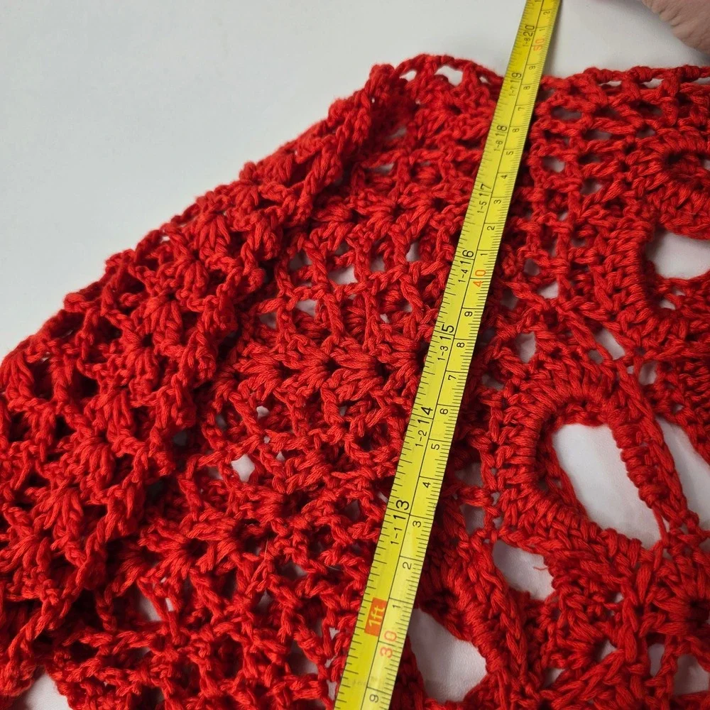 Roz & Ali Crochet Open Knit Asymmetrical Hem‎ Top Large Beach Boho Festival